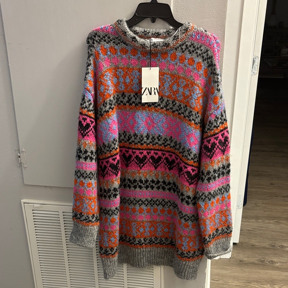 Zara Colorful Patterned Knit Sweater Brand New with Tags